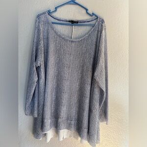 Kozan Memphis Top SZ 2X plus. Sheer long sleeve stretch Coastal blue